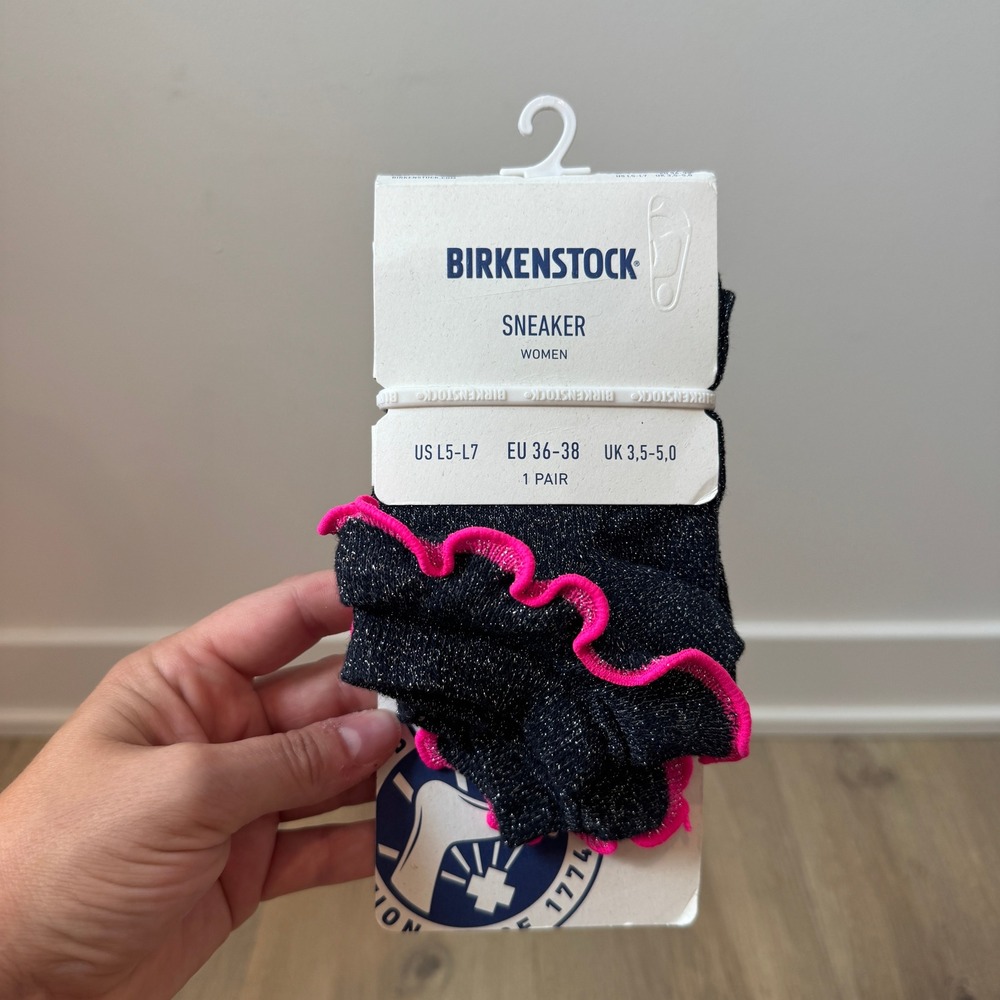 Birkenstock Women Cotton Bling Lace Sneaker Socks Blue Nights Neon Pink NEW